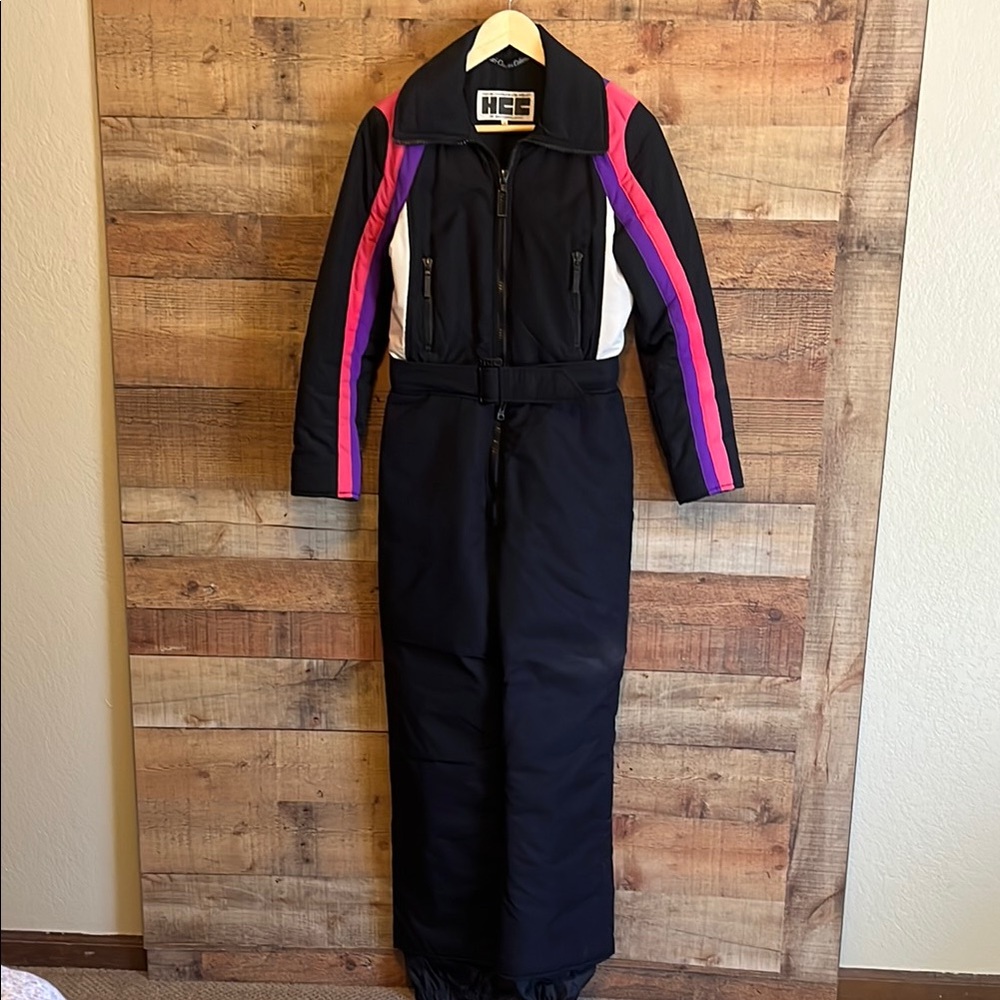 Vintage Two Pc Ski Suit HCC Henri Charles Colsenet Black. Size 42